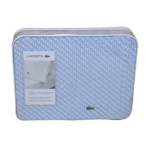 Lacoste Queen Cotton Percale Sheet Set In Mini Geo Logo Open Air Pattern Blue